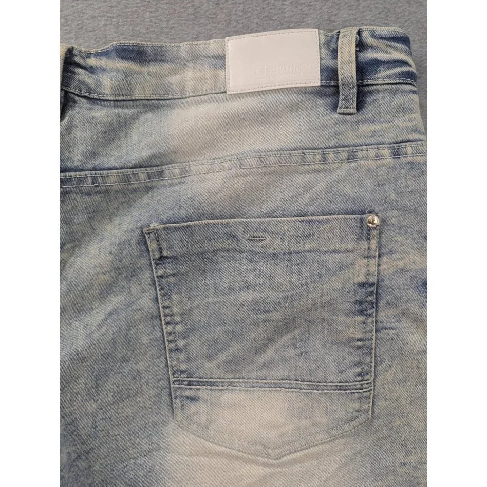 Southpole Denim Biker Shorts Mens 38 Blue Light Wash Slim Fit Moto Distressed